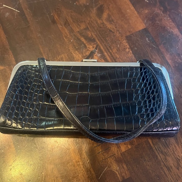 Ann Taylor Elegant Black Crocodile-Embossed Women's Bag - Picture 2 of 8